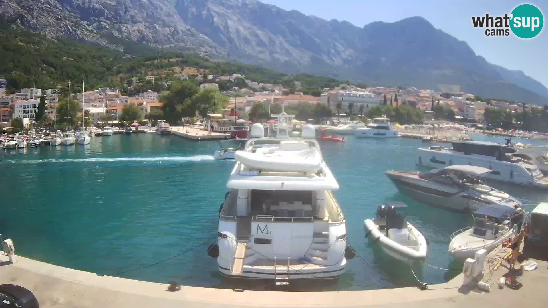 Vue du port de plaisance de la ville et la montagne Biokovo
