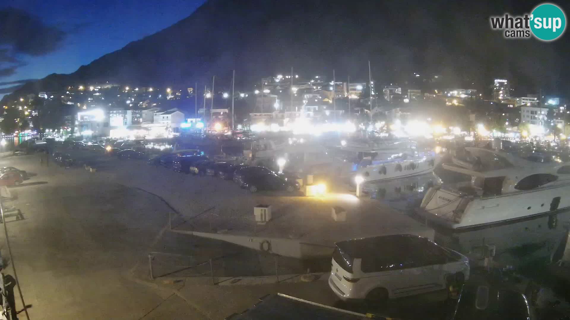Webcam Basca Voda –  Vista desde el puerto deportivo de la ciudad y la montaña Biokovo