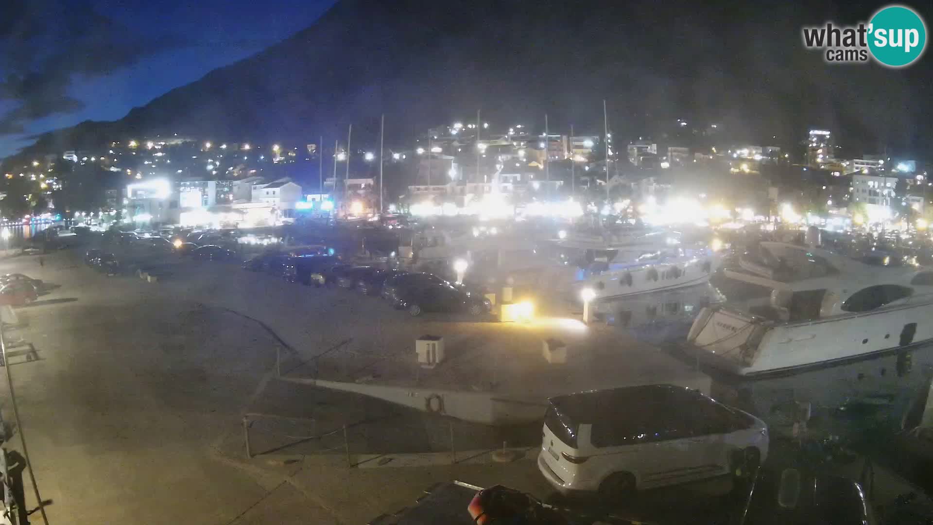 Webcam Basca Voda –  Vista desde el puerto deportivo de la ciudad y la montaña Biokovo