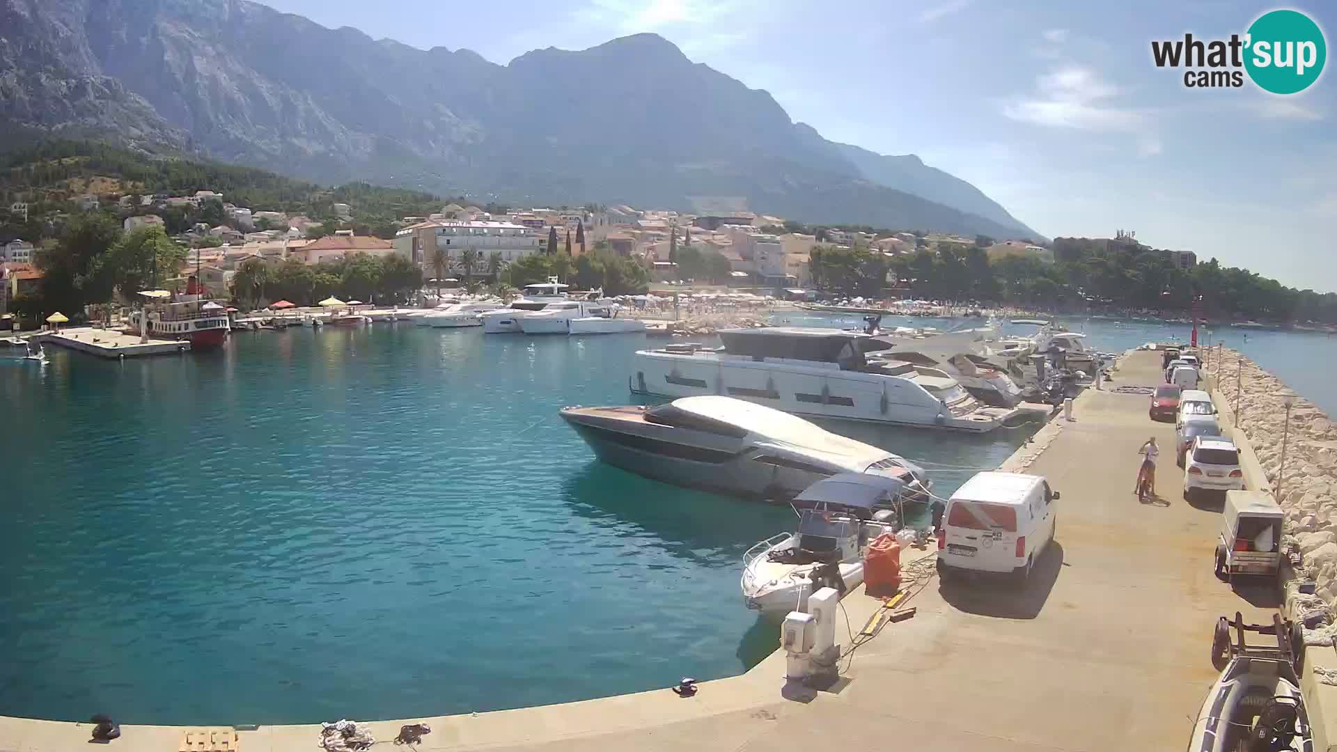 Webcam Basca Voda –  Vista desde el puerto deportivo de la ciudad y la montaña Biokovo