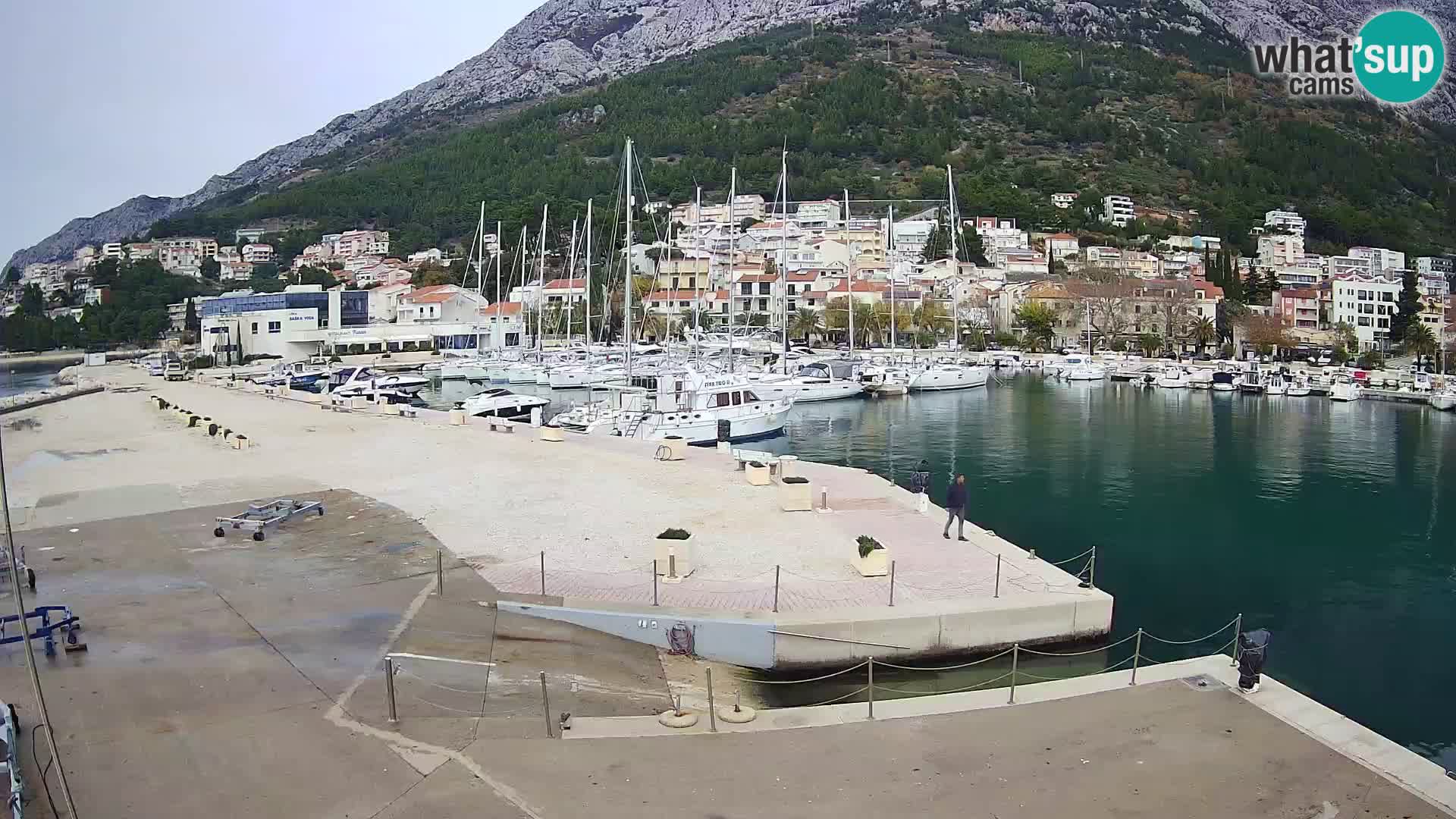 Vue du port de plaisance de la ville et la montagne Biokovo