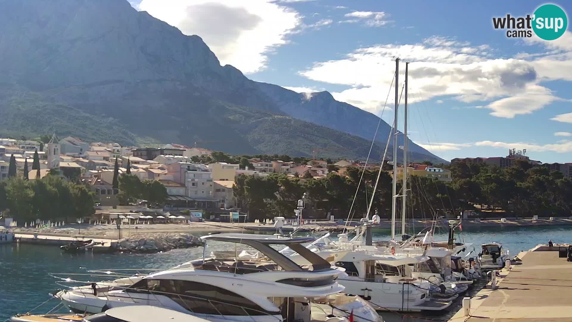 Vue du port de plaisance de la ville et la montagne Biokovo