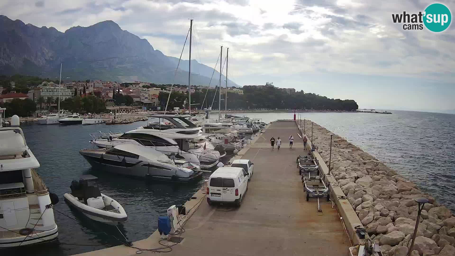 Webcam Basca Voda –  Vista desde el puerto deportivo de la ciudad y la montaña Biokovo