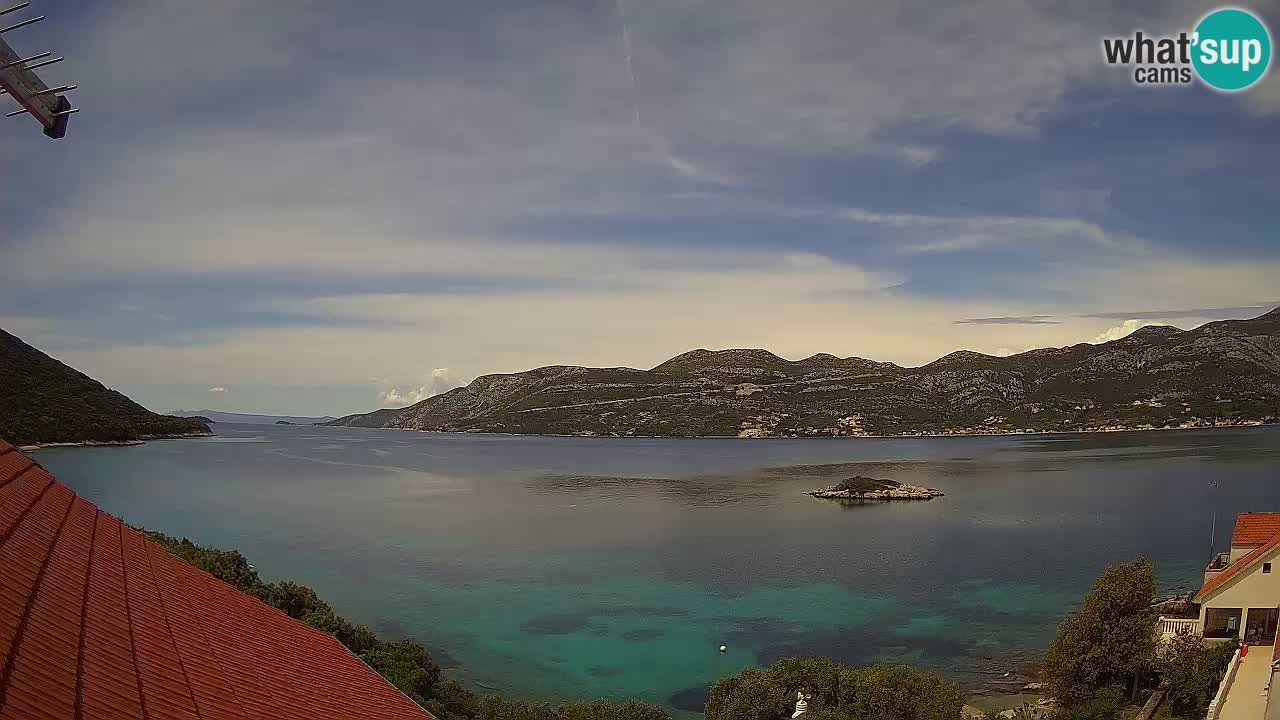 Korčula live webcam – Tri Žala panorama verso Pelješac