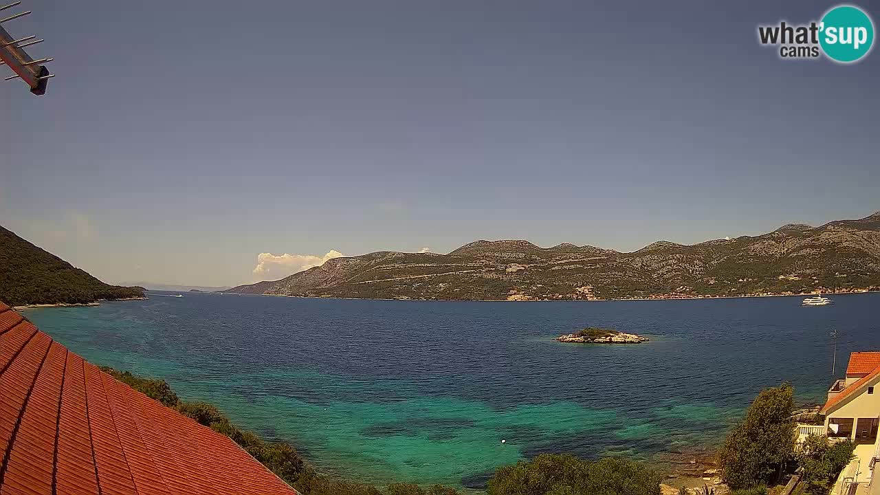 Korčula live webcam – Tri Žala panorama verso Pelješac