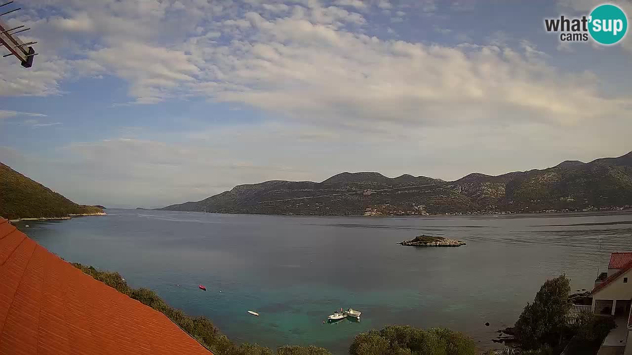 Korčula live webcam – Tri Žala panorama verso Pelješac