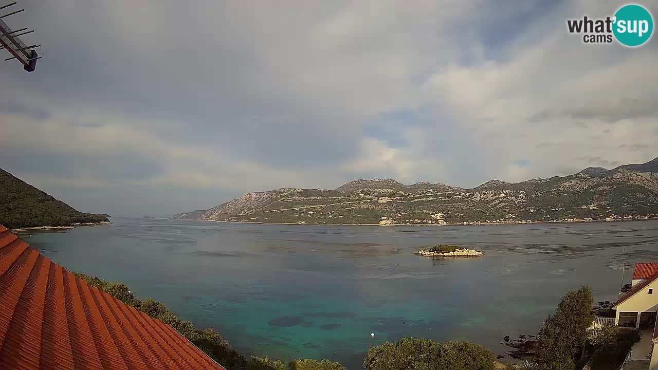 Korčula live webcam – Tri Žala panorama verso Pelješac