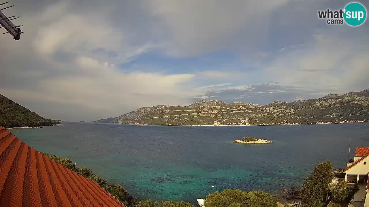 Korčula live webcam – Tri Žala panorama verso Pelješac