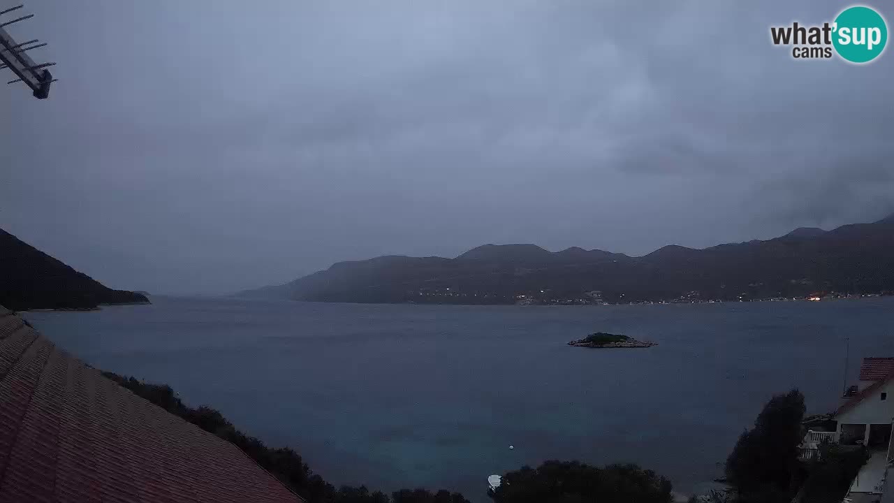 Korčula live webcam – Tri Žala panorama verso Pelješac