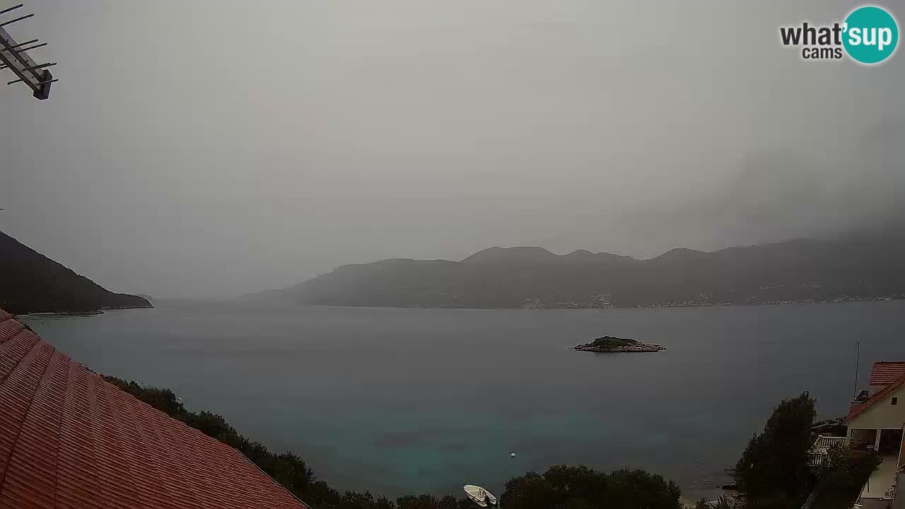 Korčula live webcam – Tri Žala panorama verso Pelješac