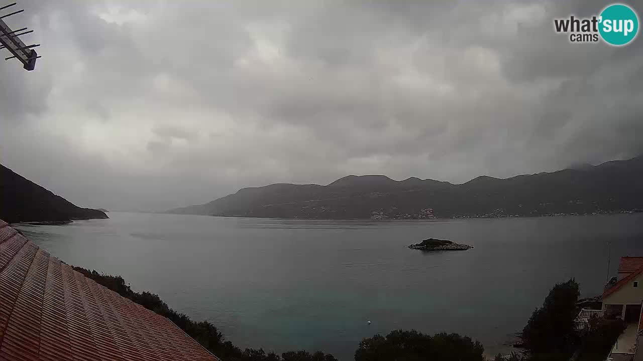 Korčula live webcam – Tri Žala panorama verso Pelješac