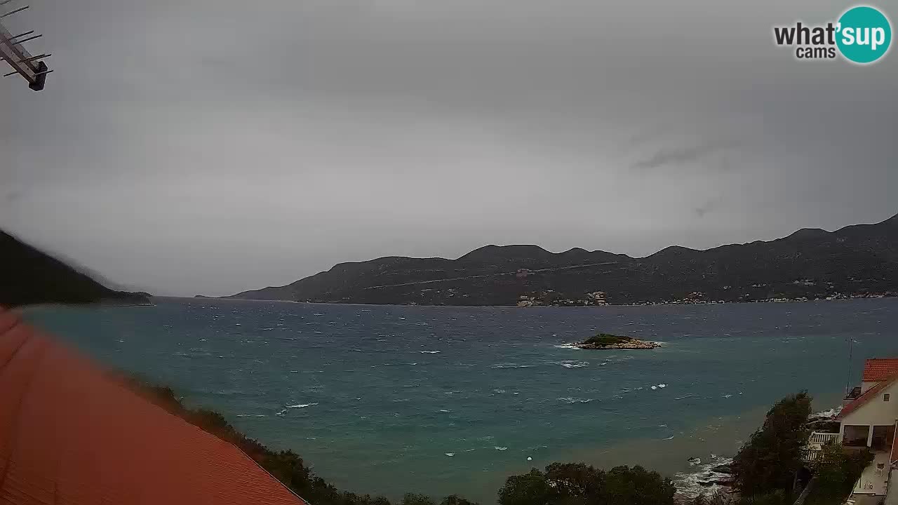 Korčula live webcam – Tri Žala panorama verso Pelješac