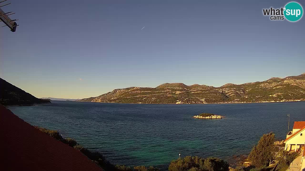 Korčula live webcam – Tri Žala panorama verso Pelješac