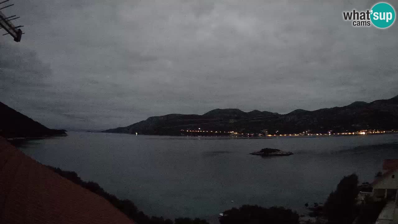 Korčula live webcam – Tri Žala panorama verso Pelješac