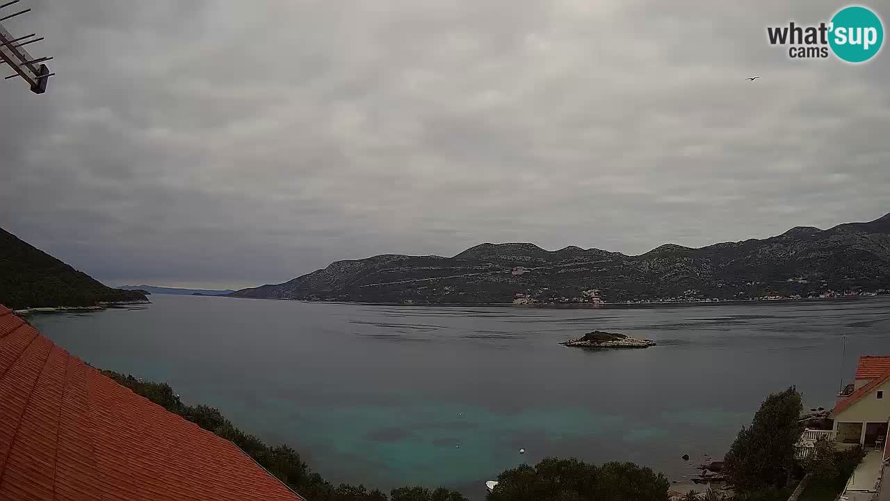 Korčula live webcam – Tri Žala panorama verso Pelješac