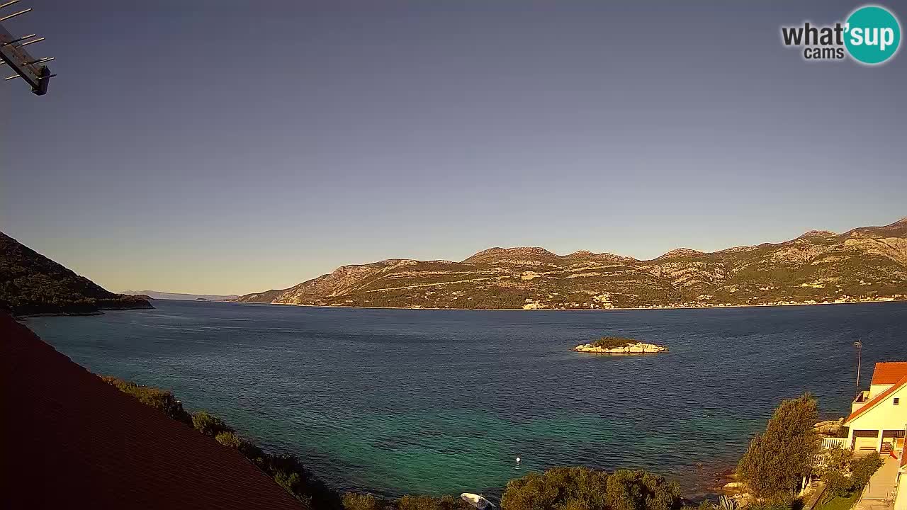 Korčula live webcam – Tri Žala panorama verso Pelješac