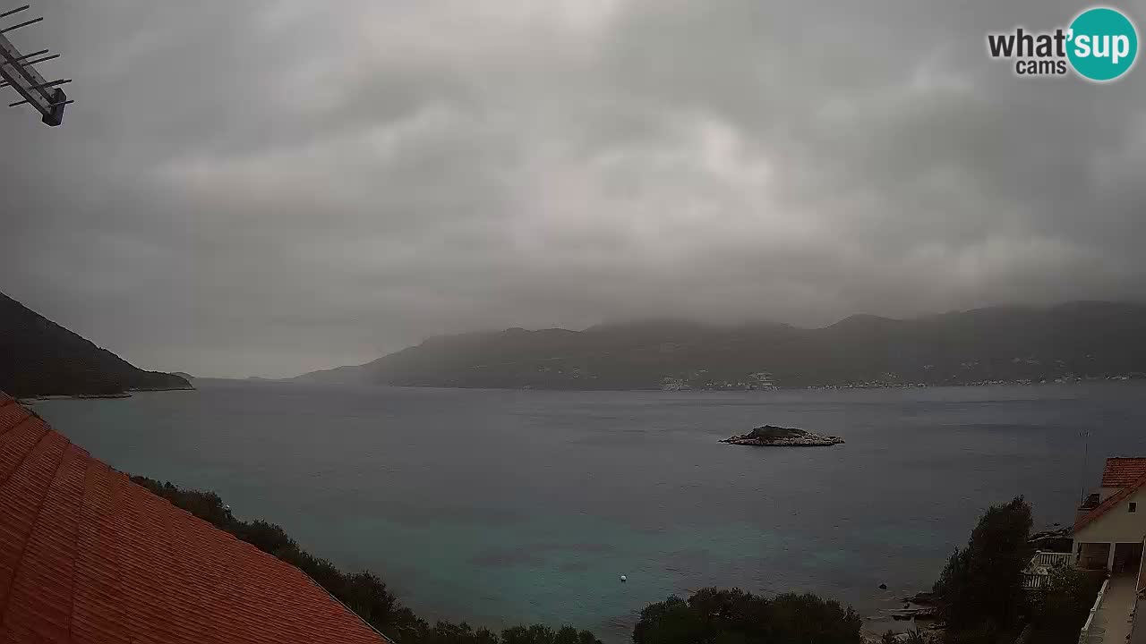 Korčula live webcam – Tri Žala panorama verso Pelješac