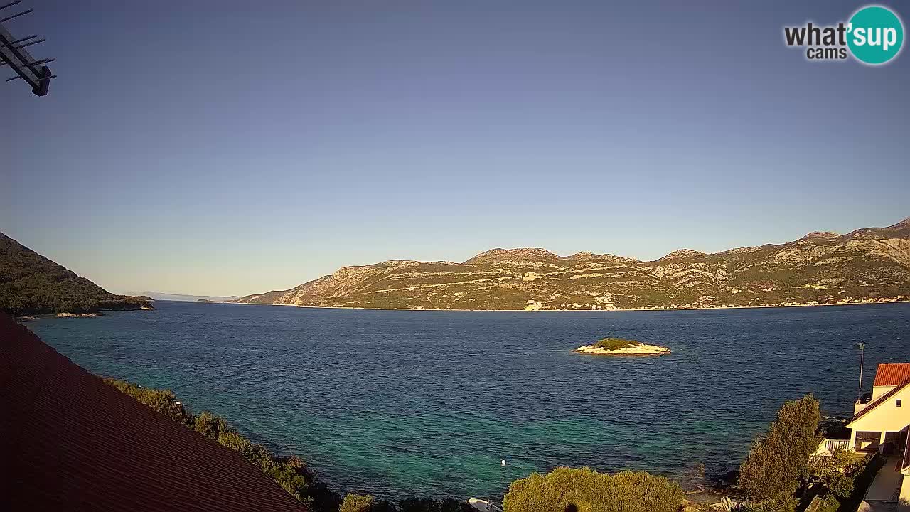 Korčula live webcam – Tri Žala panorama verso Pelješac