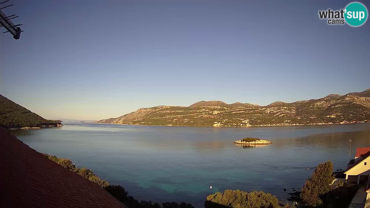 Korčula live webcam – Tri Žala panorama verso Pelješac