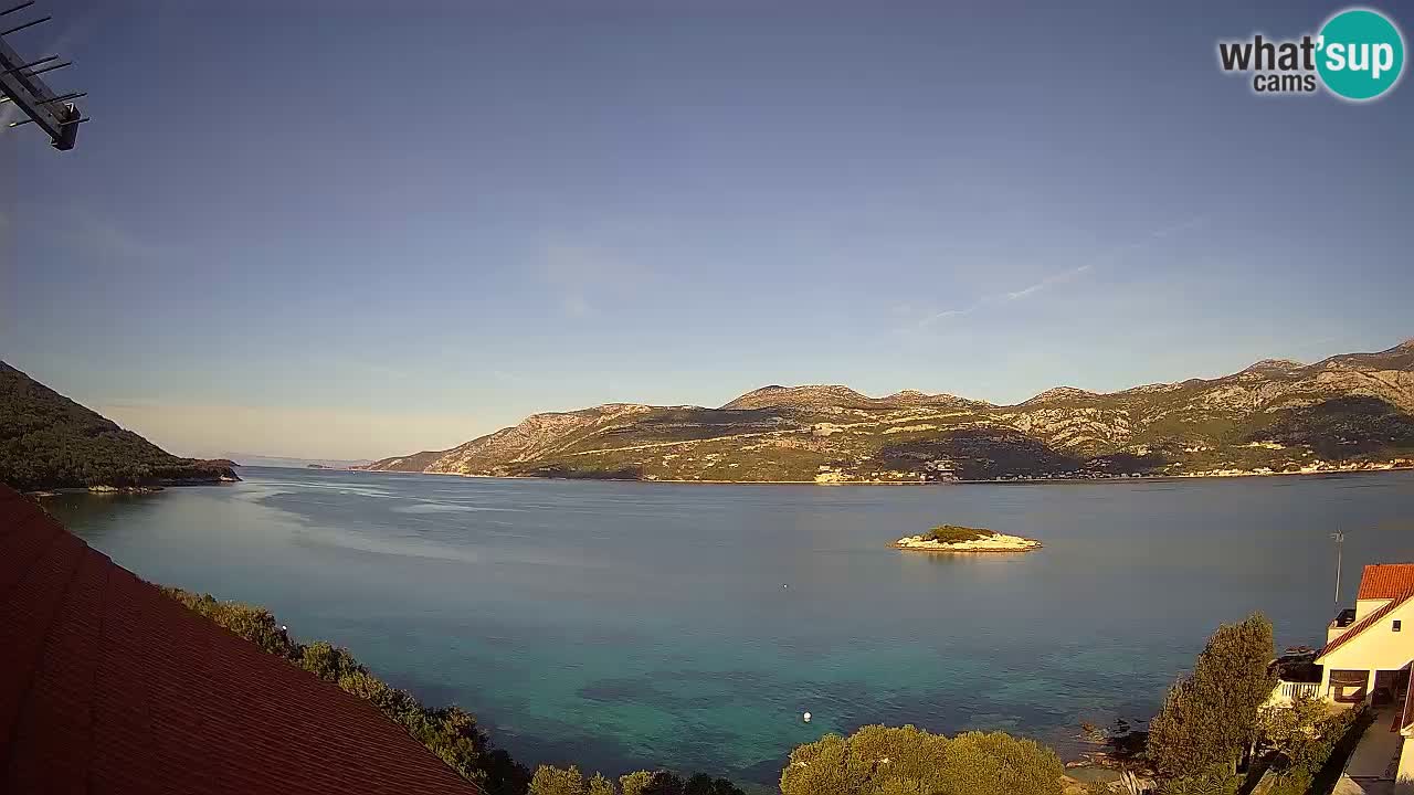 Korčula live webcam – Tri Žala panorama verso Pelješac