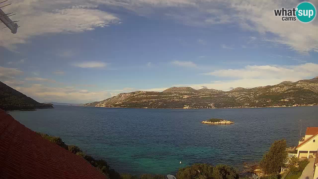 Korčula live webcam – Tri Žala panorama verso Pelješac