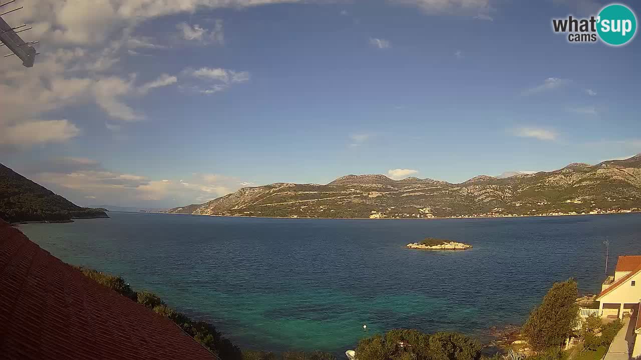 Korčula live webcam – Tri Žala panorama verso Pelješac