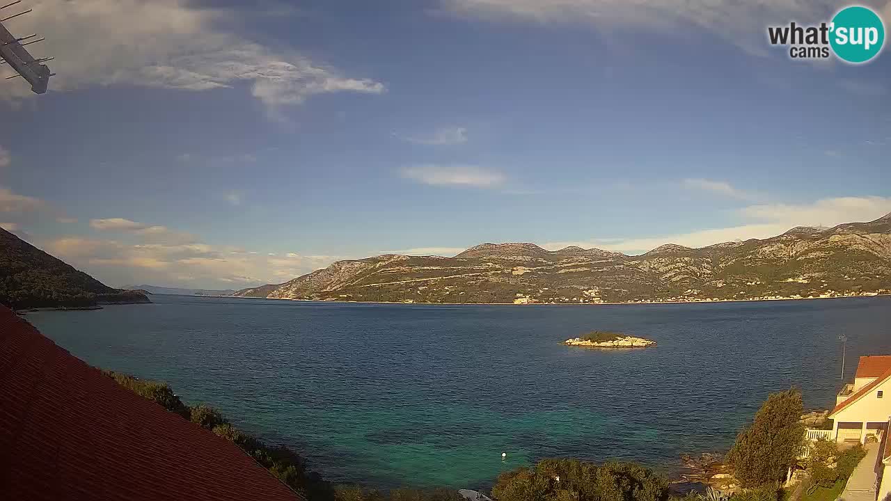 Korčula live webcam – Tri Žala panorama verso Pelješac