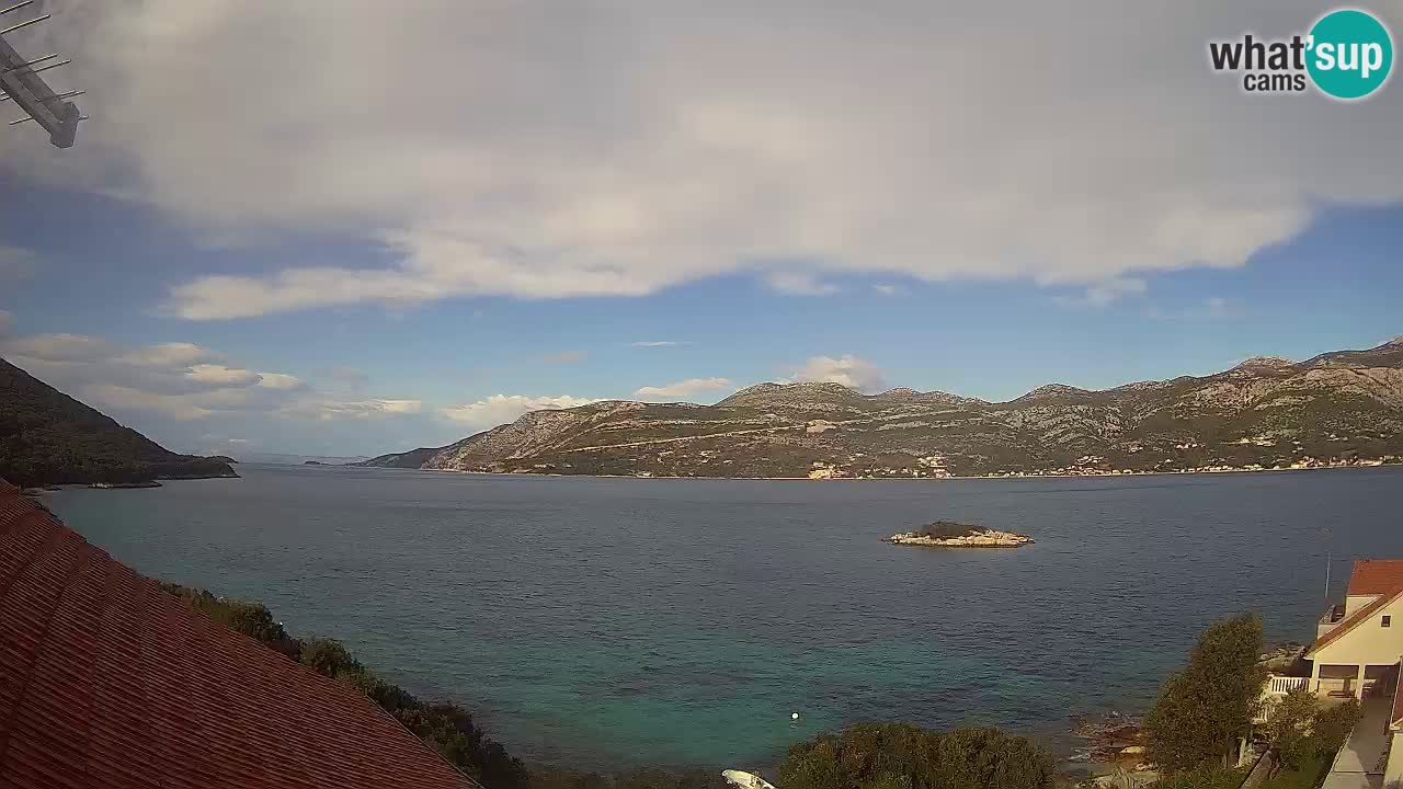 Korčula live webcam – Tri Žala panorama verso Pelješac