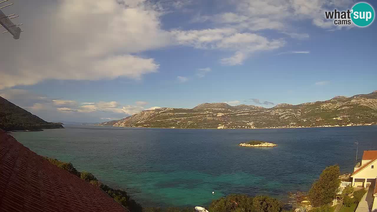 Korčula live webcam – Tri Žala panorama verso Pelješac