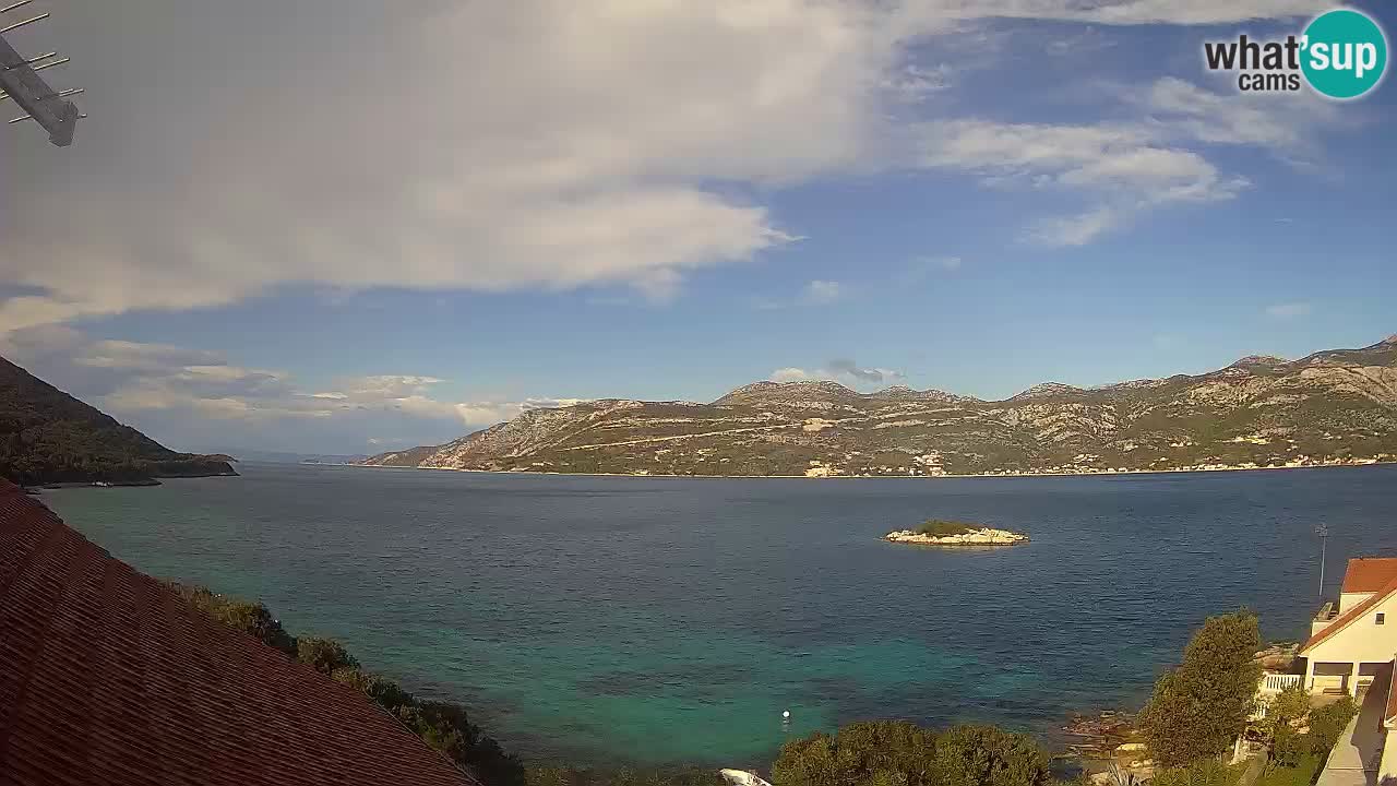 Korčula live webcam – Tri Žala panorama verso Pelješac