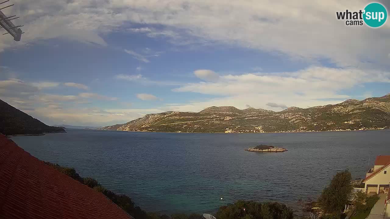 Korčula live webcam – Tri Žala panorama verso Pelješac