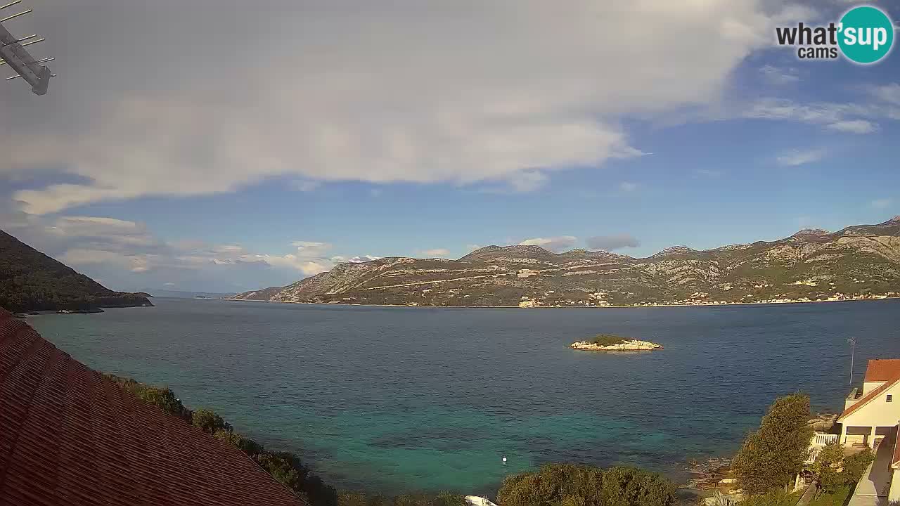 Korčula live webcam – Tri Žala panorama verso Pelješac