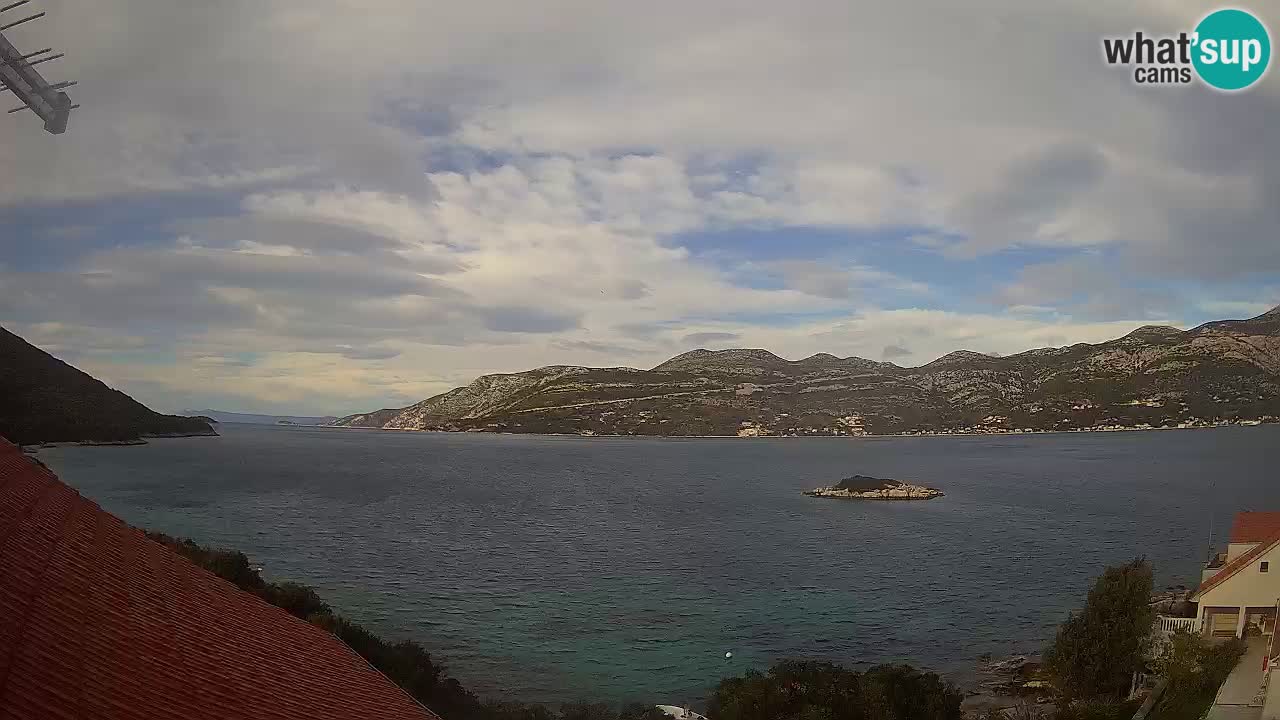 Korčula live webcam – Tri Žala panorama verso Pelješac