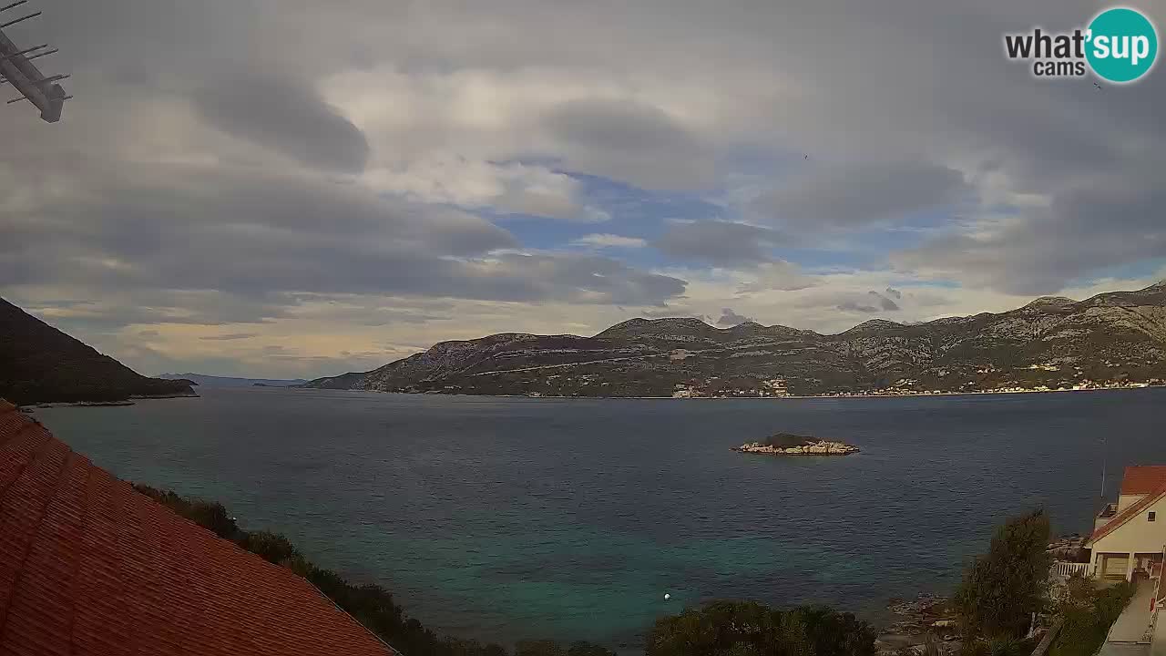 Korčula live webcam – Tri Žala panorama verso Pelješac