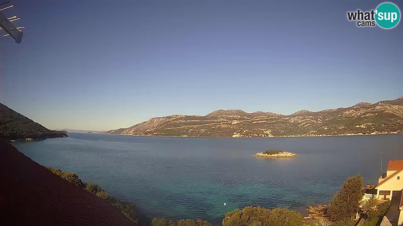 Korčula live webcam – Tri Žala panorama verso Pelješac