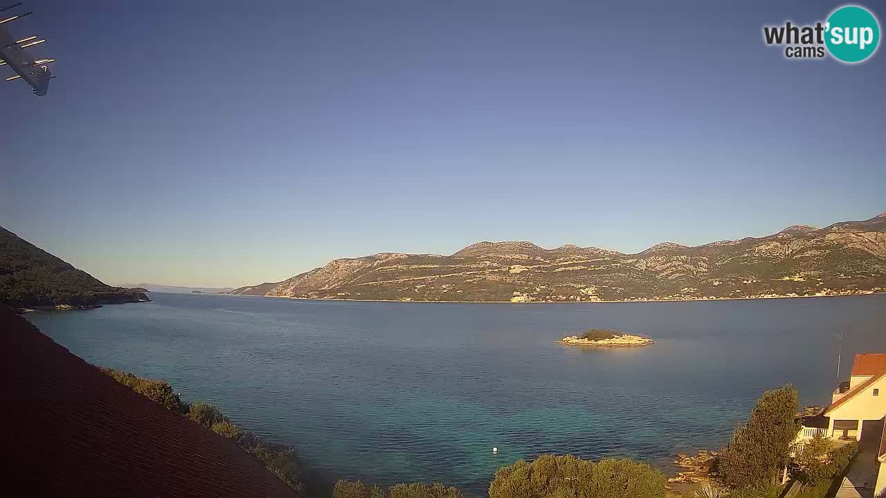 Korčula live webcam – Tri Žala panorama verso Pelješac