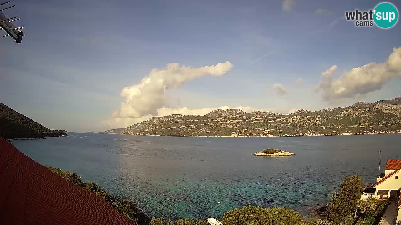 Korčula live webcam – Tri Žala panorama verso Pelješac