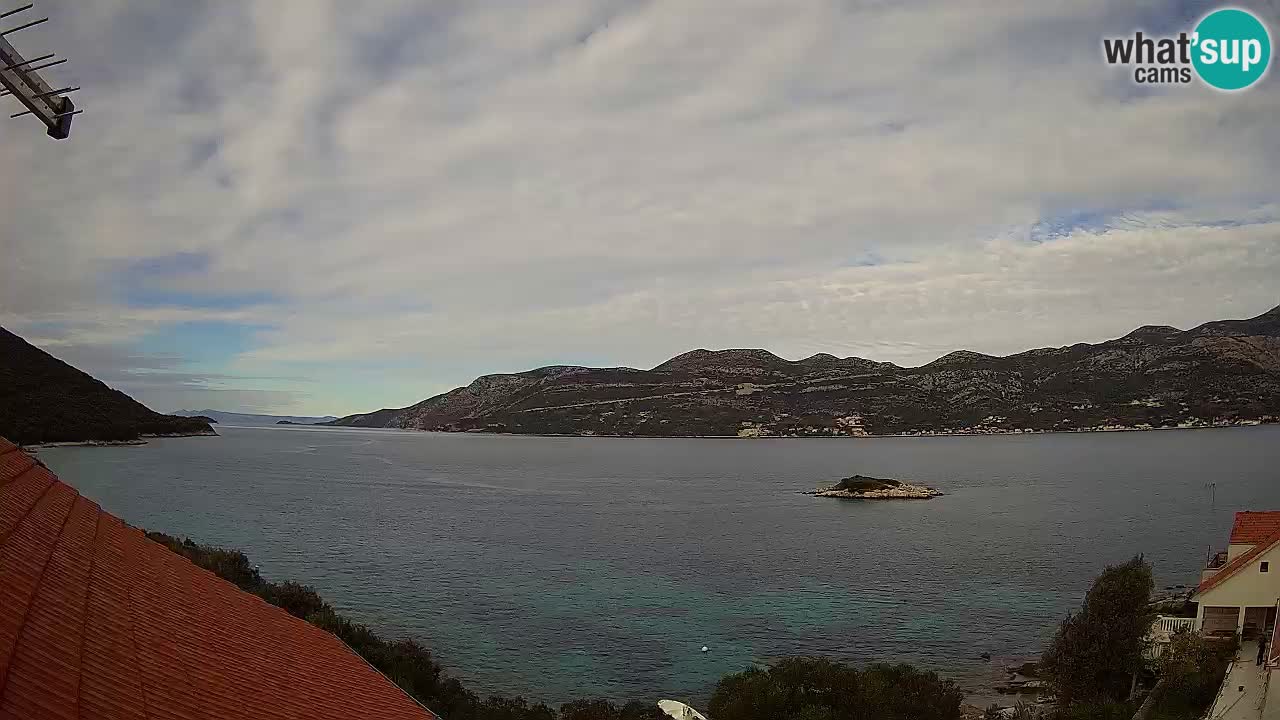 Korčula live webcam – Tri Žala panorama verso Pelješac