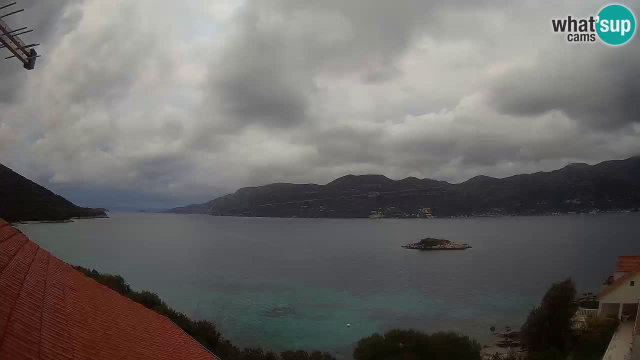 Korčula live webcam – Tri Žala panorama verso Pelješac