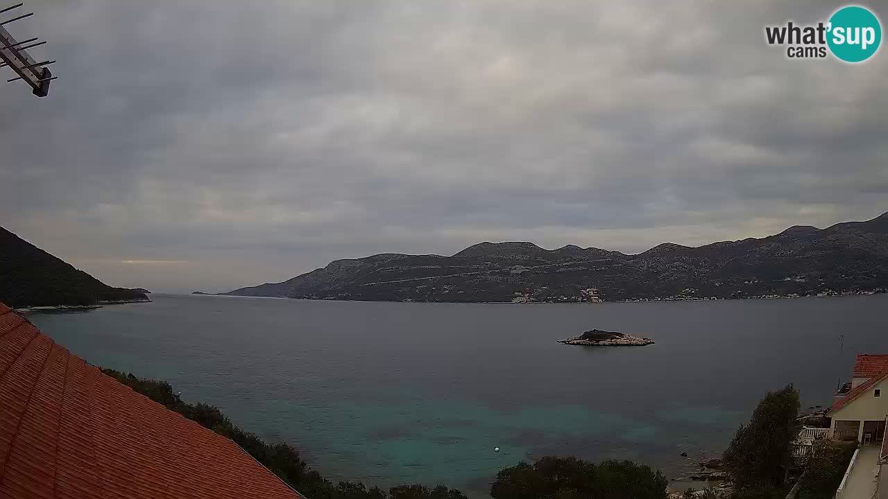 Korčula live webcam – Tri Žala panorama verso Pelješac