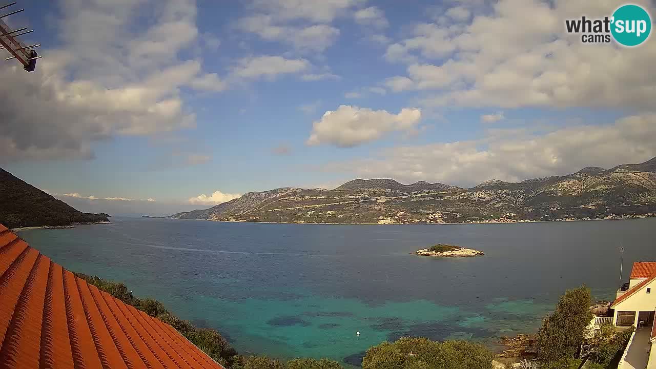 Korčula live webcam – Tri Žala panorama verso Pelješac