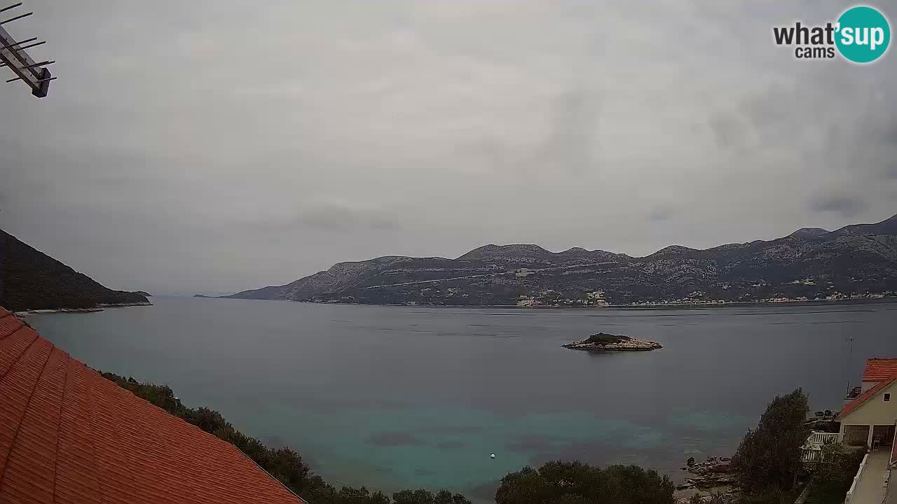 Korčula live webcam – Tri Žala panorama verso Pelješac