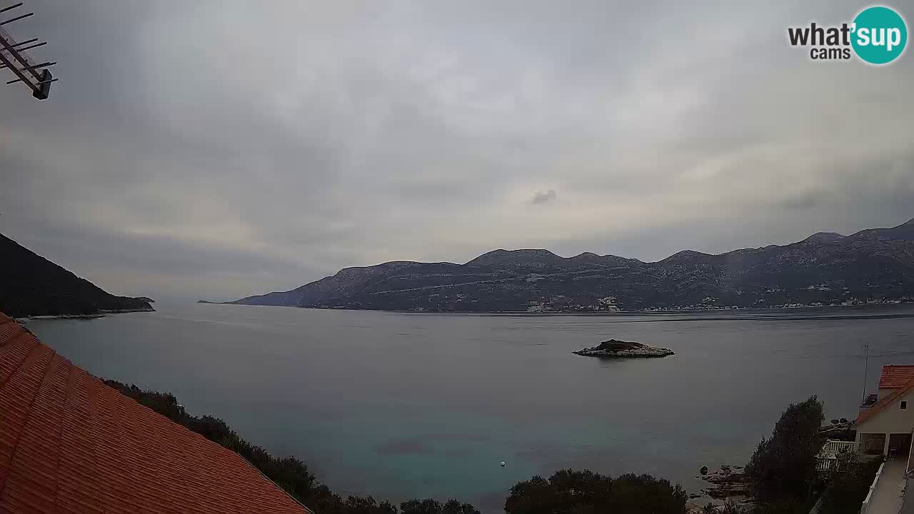 Korčula live webcam – Tri Žala panorama verso Pelješac