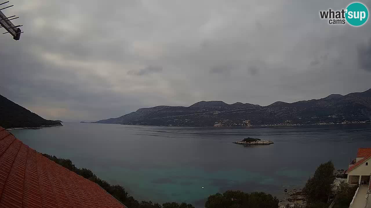 Korčula live webcam – Tri Žala panorama verso Pelješac