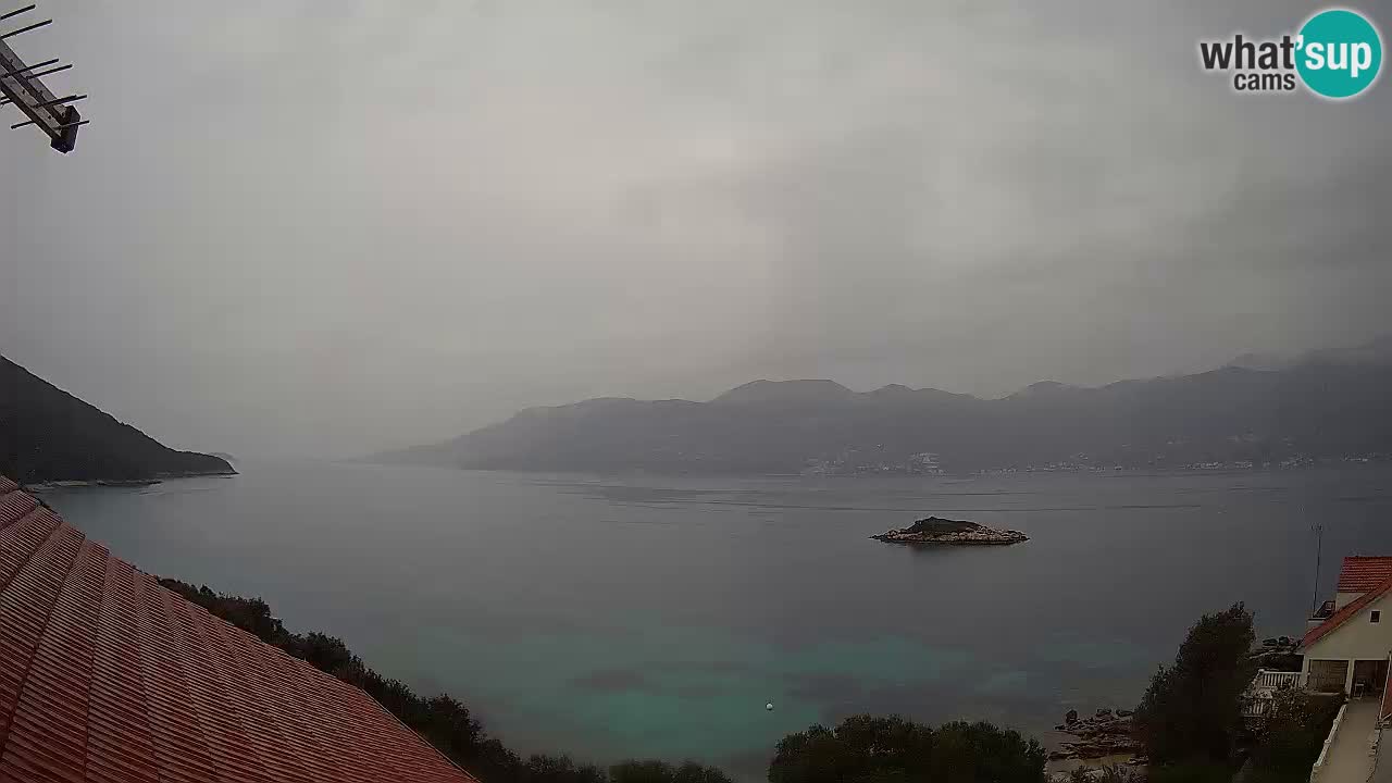 Korčula live webcam – Tri Žala panorama verso Pelješac