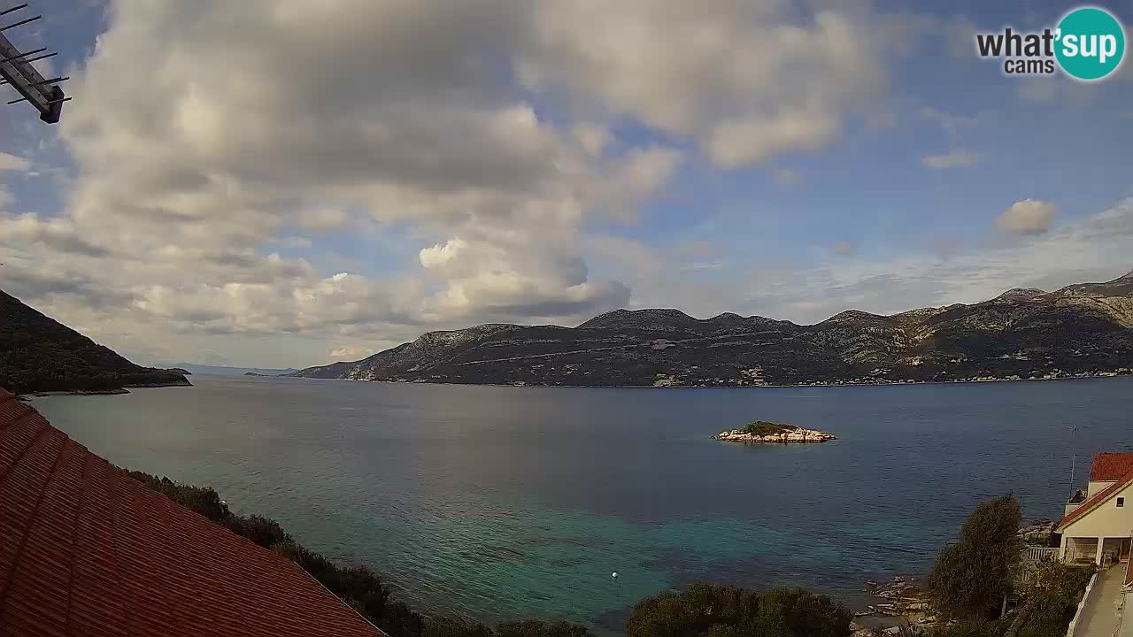 Korčula live webcam – Tri Žala panorama verso Pelješac