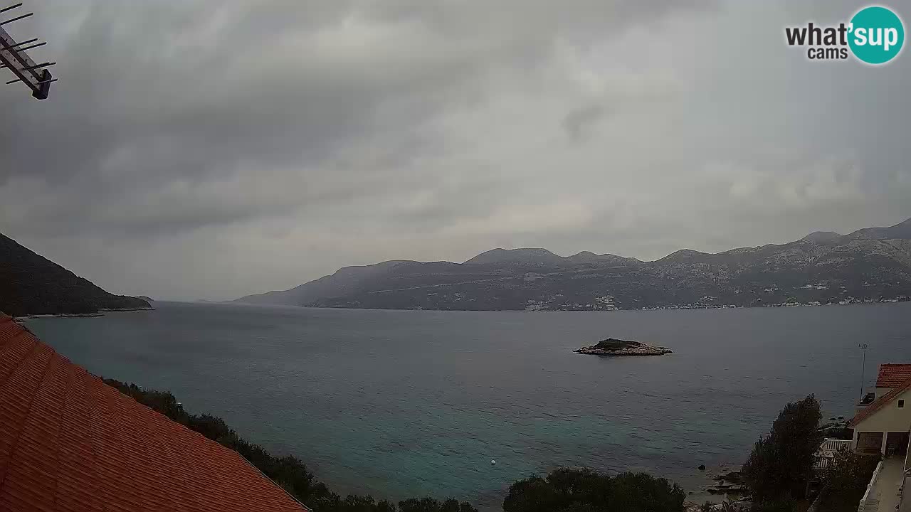 Korčula live webcam – Tri Žala panorama verso Pelješac