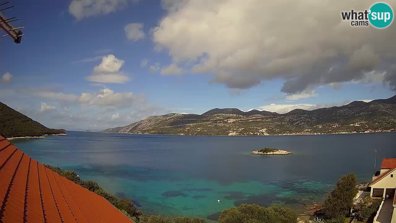 Korčula live webcam – Tri Žala panorama verso Pelješac