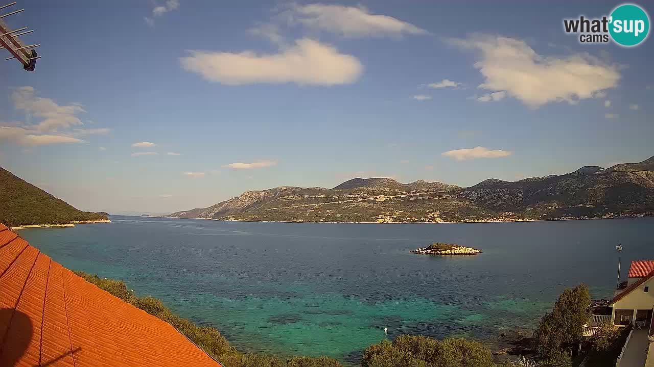 Korčula live webcam – Tri Žala panorama verso Pelješac