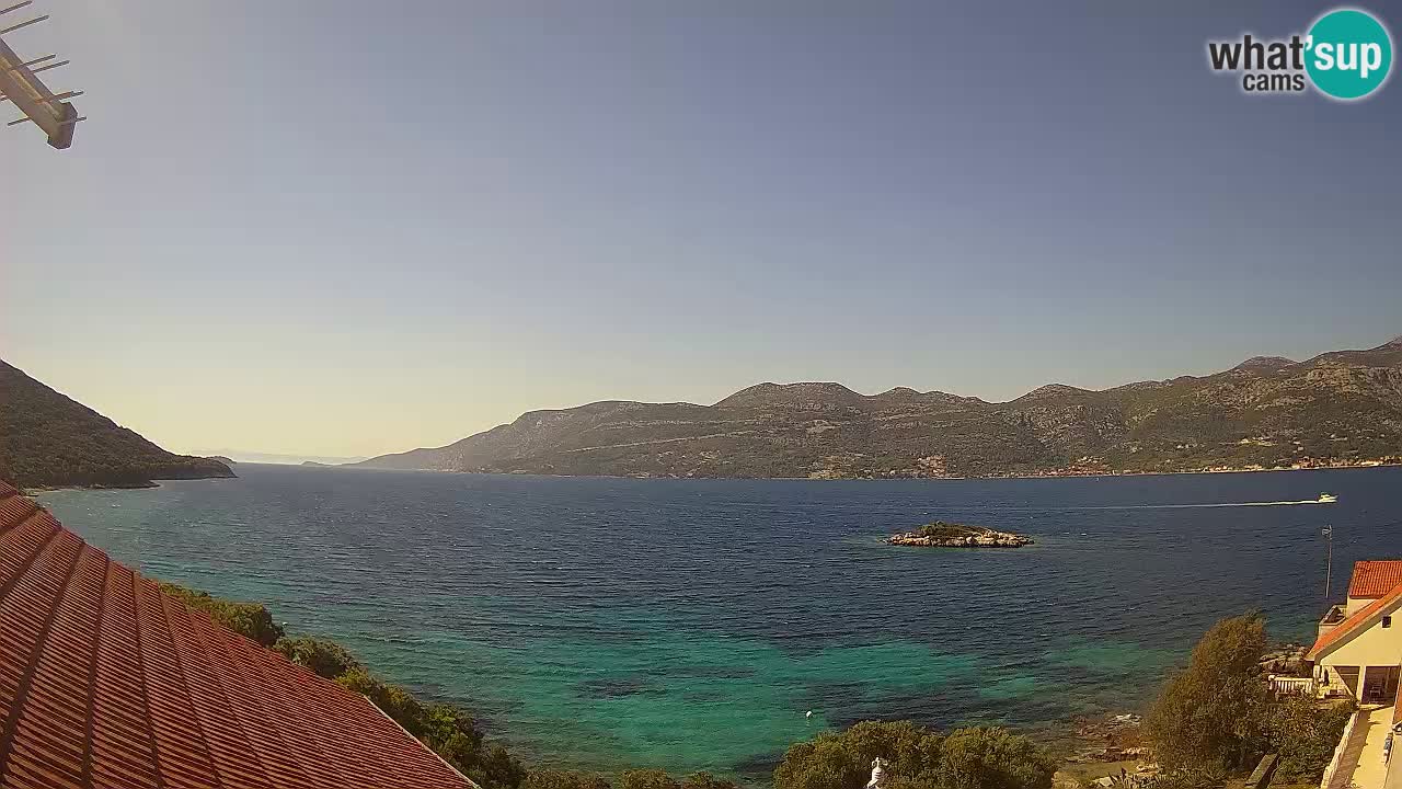 Korčula live webcam – Tri Žala panorama verso Pelješac